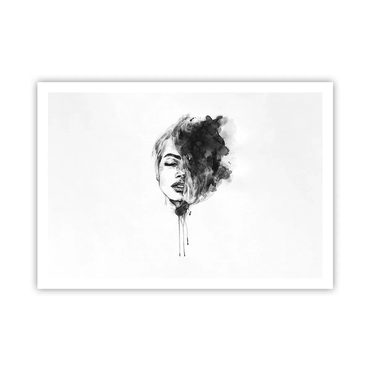 Póster - Retrato artístico de una mujer en técnica de acuarela con detalles abstractos. - 100x70cm - Sueños en femenino - Decoración de pared moderna para salón y dormitorio ARTTOR