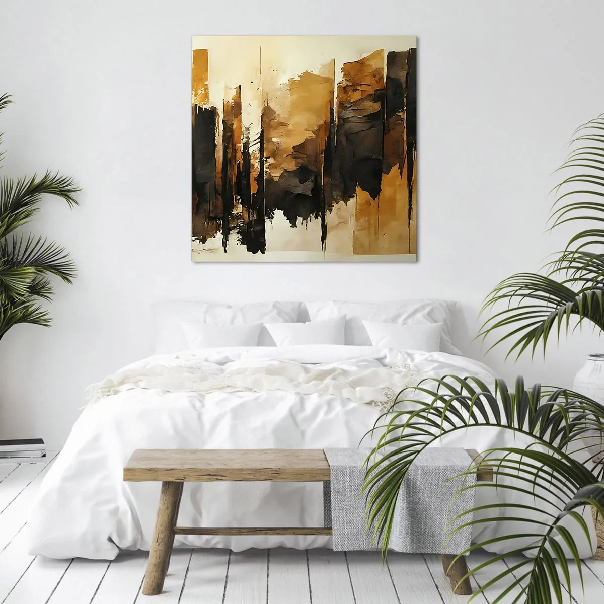 Cuadro sobre lienzo - Impresión de Imagen - Armonía de negro y oro - 60x60 cm