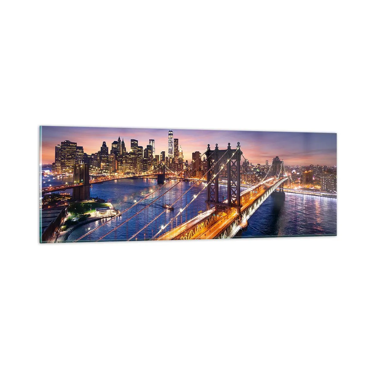 Cuadro sobre vidrio - Impresiones sobre Vidrio - Un puente luminoso hacia el corazón de la ciudad - 90x30 cm