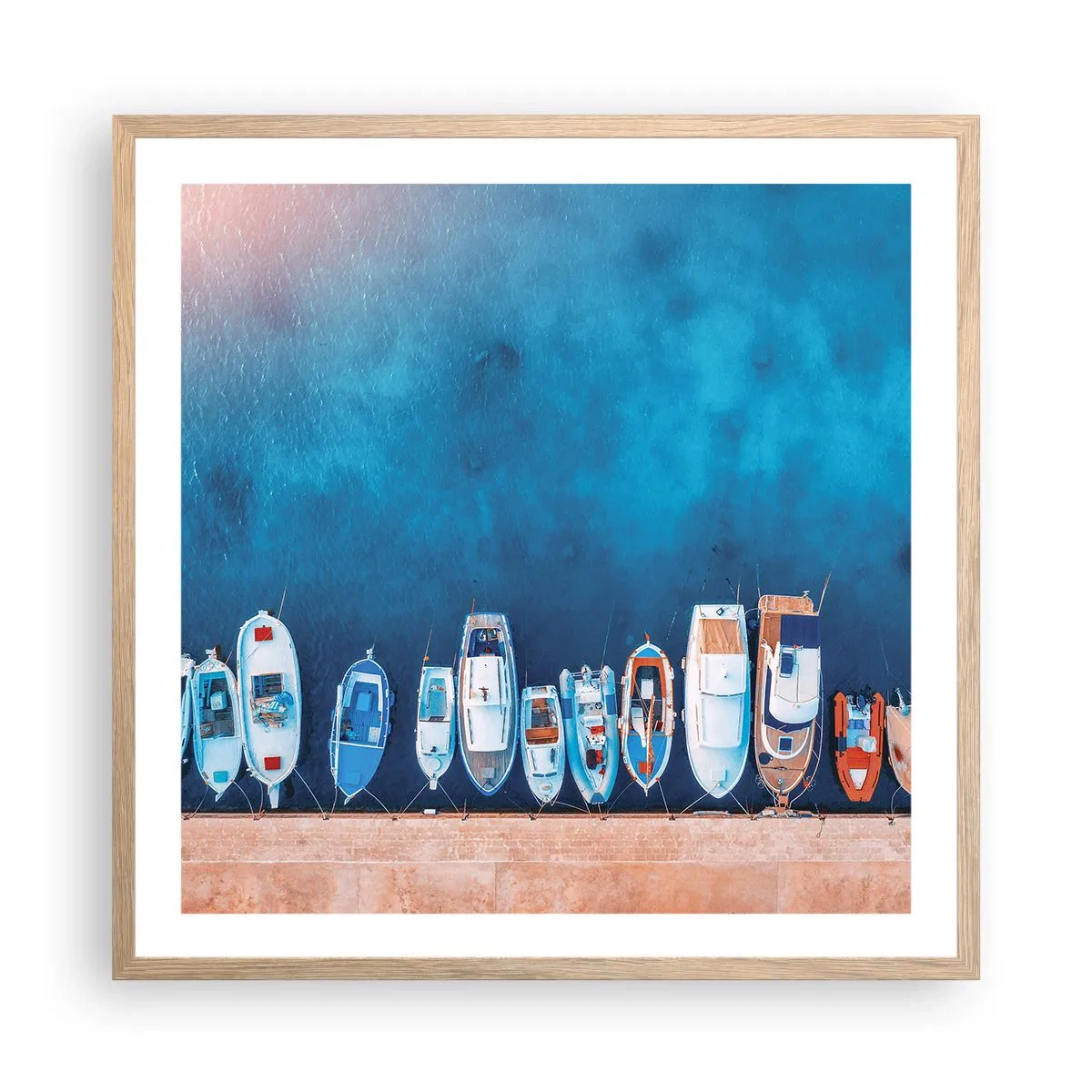 Póster en marco roble claro - En fila y a la espera - 60x60 cm