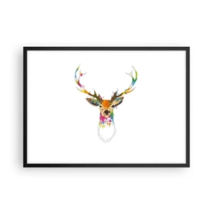 Póster en marco negro - Cabeza de ciervo colorida en estilo artístico. - 70x50cm - Un suave ciervo bañado en color - Decoración de pared moderna para salón y dormitorio ARTTOR