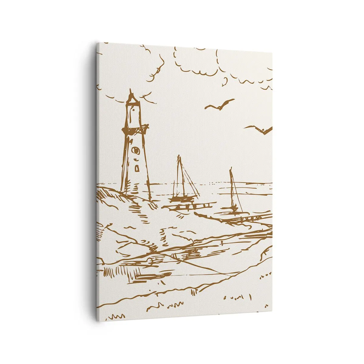 Cuadro sobre lienzo - Impresión de Imagen - Boceto de un faro con vistas al mar - 50x70cm - Un esbozo de un recuerdo de verano - Decoración de pared moderna para salón y dormitorio ARTTOR