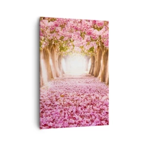Cuadro sobre lienzo - Impresión de Imagen - Una avenida de árboles en flor en tonos rosa. - 70x100cm - El camino al paraíso - Decoración de pared moderna para salón y dormitorio ARTTOR