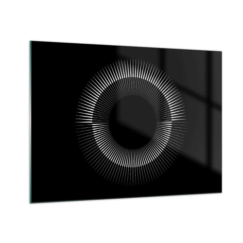 Cuadro sobre vidrio - Impresiones sobre Vidrio - Rayos blancos formando un círculo sobre un fondo negro - 70x50cm - Sol negro - Decoración de pared moderna para salón y dormitorio ARTTOR