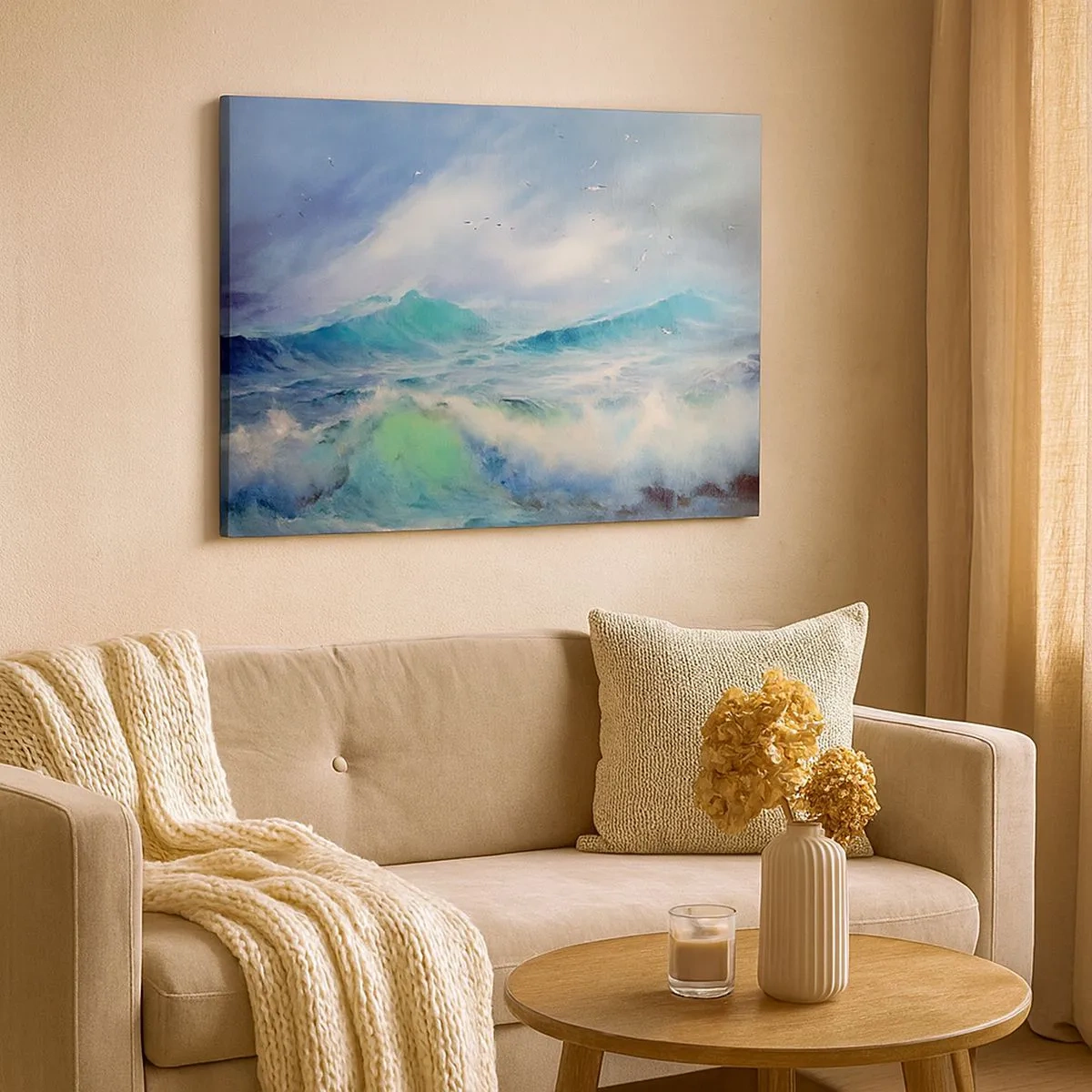 Cuadro sobre lienzo - Impresión de Imagen - Olas fuertes en el océano - 70x50cm - La fuerza del viento - Decoración de pared moderna para salón y dormitorio ARTTOR
