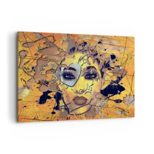 Cuadro sobre lienzo - Impresión de Imagen - Retrato abstracto de una mujer en tonos amarillo dorado. - 120x80cm - La belleza del sol - Decoración de pared moderna para salón y dormitorio ARTTOR