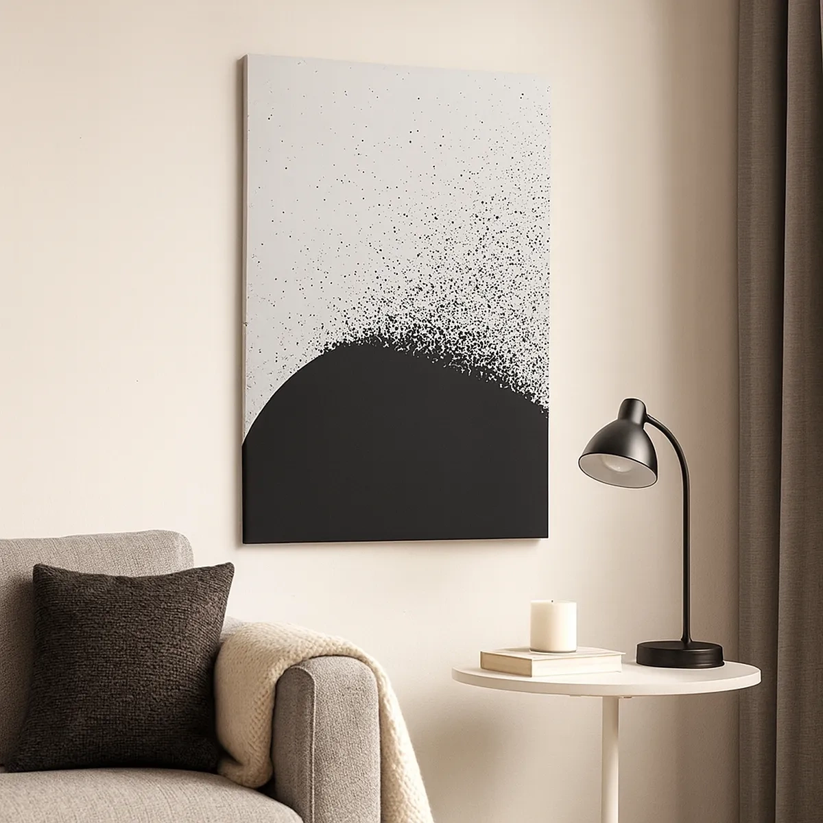 Cuadro sobre lienzo - Impresión de Imagen - Patrón abstracto con partículas negras sobre un fondo claro - 50x70cm - El movimiento de las partículas - Decoración de pared moderna para salón y dormitorio ARTTOR