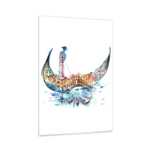 Cuadro sobre vidrio - Impresiones sobre Vidrio - Una composición de acuarela de Venecia en forma de góndola. - 80x120cm - Navegamos por la ciudad - Decoración de pared moderna para salón y dormitorio ARTTOR