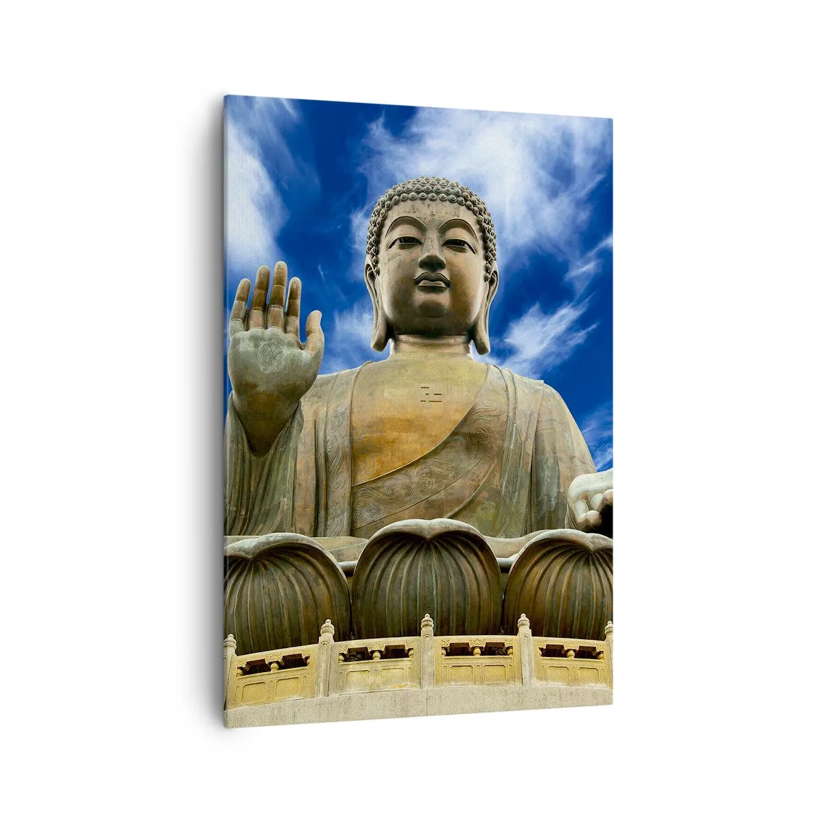 Cuadro sobre lienzo - Impresión de Imagen - Una estatua monumental de Buda contra un cielo azul con nubes. - 70x100cm - Vivir sin miedo - Decoración de pared moderna para salón y dormitorio ARTTOR