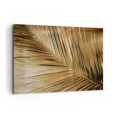 Cuadro sobre lienzo - Impresión de Imagen - Hoja de palma dorada sobre un fondo sólido - 120x80cm - Una columnata natural - Decoración de pared moderna para salón y dormitorio ARTTOR