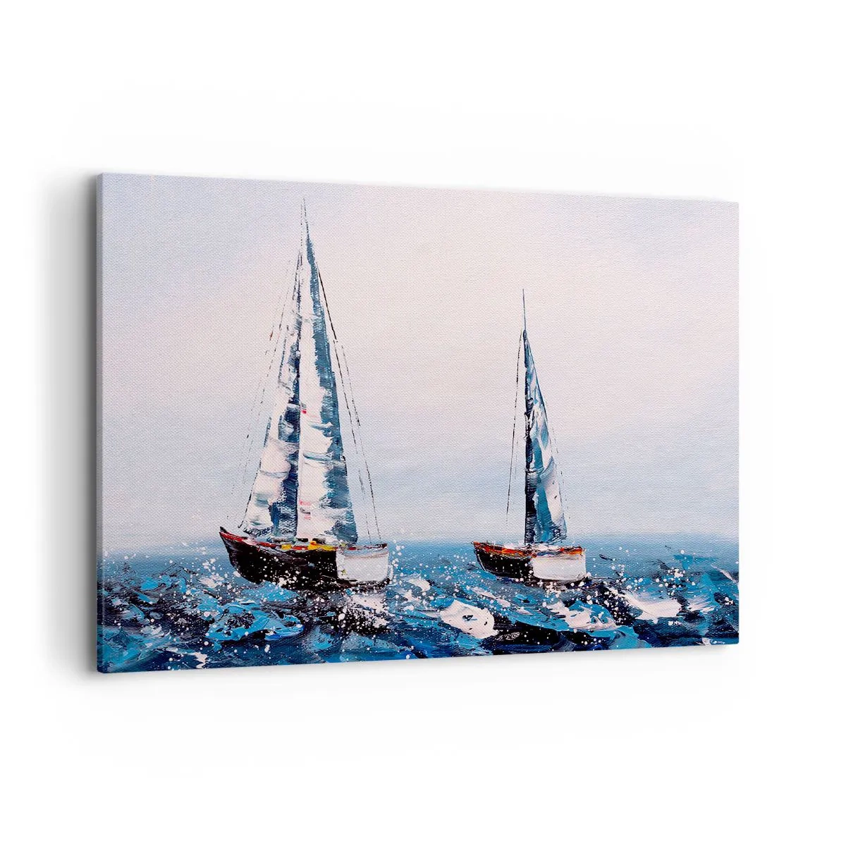 Cuadro sobre lienzo - Impresión de Imagen - Veleros en un mar tempestuoso en una composición pictórica - 100x70cm - Hermandad del viento - Decoración de pared moderna para salón y dormitorio ARTTOR