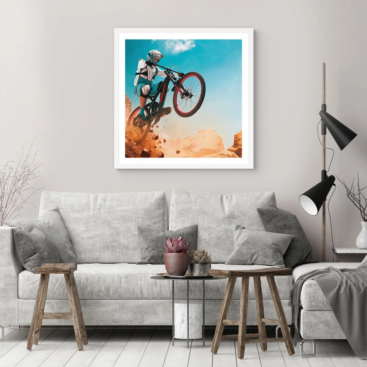 Póster en marco blanco - Locura sobre dos ruedas - 50x50 cm