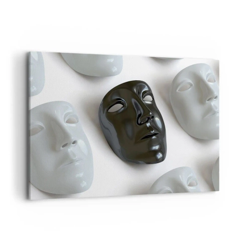 Cuadro sobre lienzo - Impresión de Imagen - Máscaras en blanco y negro sobre un fondo claro - 100x70cm - ¿Cómo destacar? - Decoración de pared moderna para salón y dormitorio ARTTOR