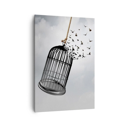 Cuadro sobre lienzo - Impresión de Imagen - Pájaros volando desde una jaula contra el cielo. - 70x100cm - Fe... Esperanza... ¡Libertad! - Decoración de pared moderna para salón y dormitorio ARTTOR