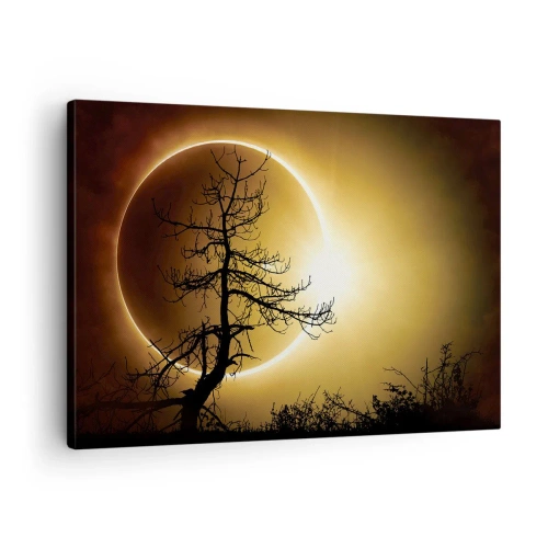 Cuadro sobre lienzo - Impresión de Imagen - Eclipse solar con una silueta de árbol en primer plano - 70x50cm - Eclipse total - Decoración de pared moderna para salón y dormitorio ARTTOR