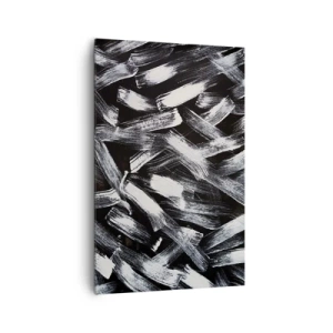 Cuadro sobre lienzo - Impresión de Imagen - Abstracción dinámica con pinceladas blancas sobre fondo negro. - 80x120cm - Abstracción en el espíritu industrial - Decoración de pared moderna para salón y dormitorio ARTTOR