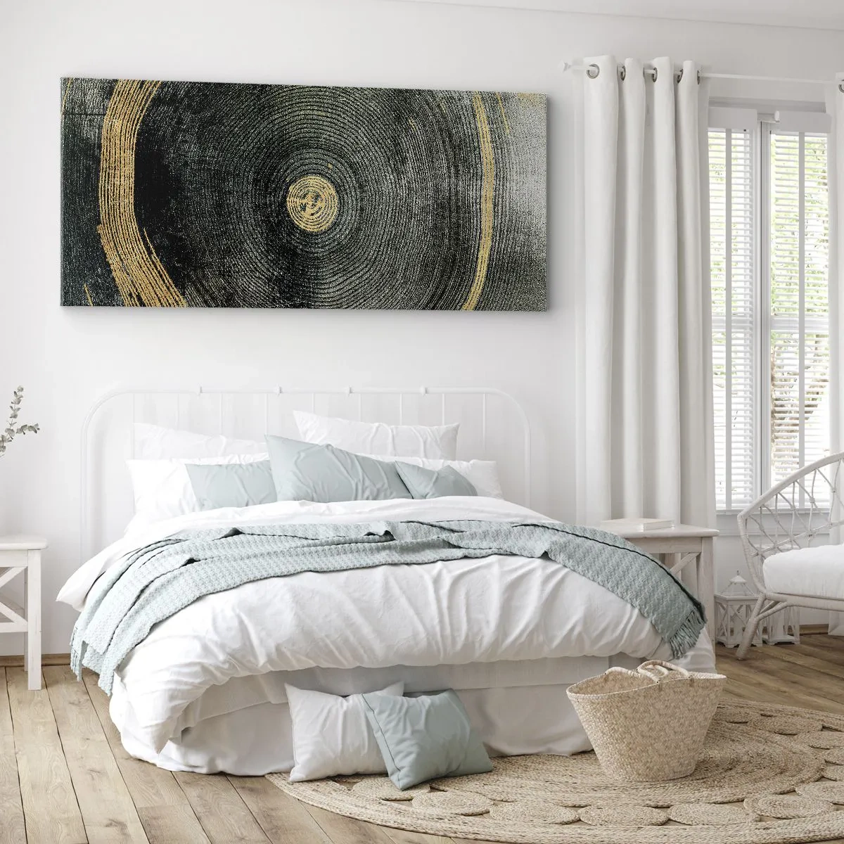 Cuadro sobre lienzo - Impresión de Imagen - Círculos concéntricos con acentos dorados. - 140x50cm - Cambio y perpetuidad - Decoración de pared moderna para salón y dormitorio ARTTOR