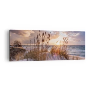Cuadro sobre lienzo - Impresión de Imagen - Dunas con hierbas con el sol poniente como telón de fondo - 140x50cm - Adiós al sol y al viento - Decoración de pared moderna para salón y dormitorio ARTTOR