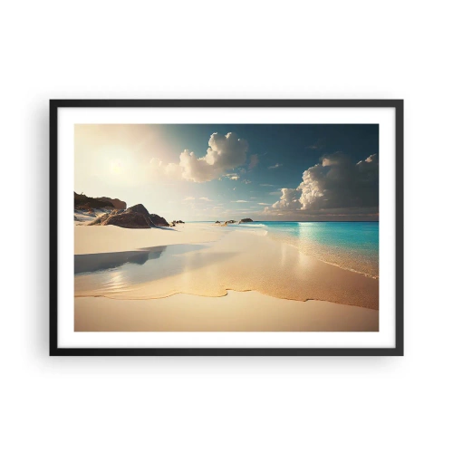 Póster en marco negro - Una playa soleada con mar azul y rocas. - 70x50cm - Un día de ensueño - Decoración de pared moderna para salón y dormitorio ARTTOR