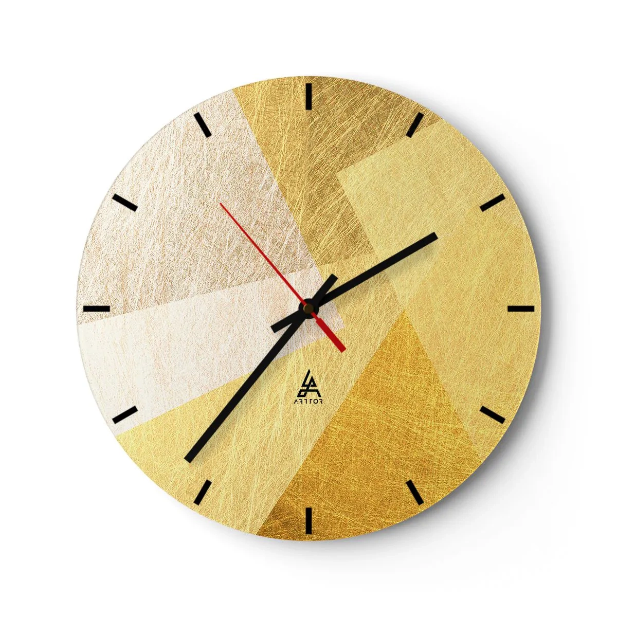 Reloj de pared - Reloj de vidrio - Formas geométricas doradas en una composición moderna. - 30x30cm - Tiempo de geometría - Decoración de pared moderna para salón, cocina y dormitorio ARTTOR