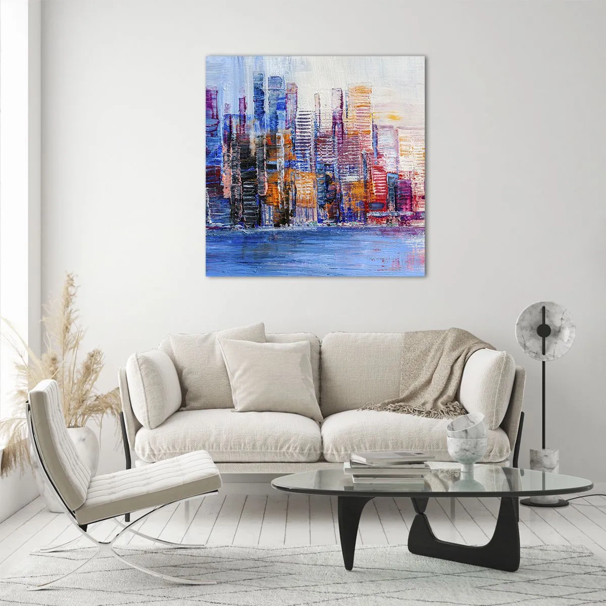 Cuadro sobre vidrio - Impresiones sobre Vidrio - Una metrópoli alegre - 60x60 cm
