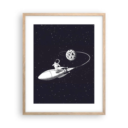 Póster en marco roble claro - Surfista espacial - 40x50 cm