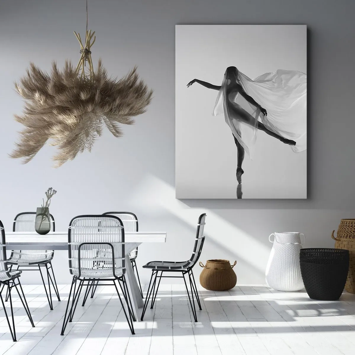 Cuadro sobre lienzo - Impresión de Imagen - Una bailarina en una pose etérea con tela fluida. - 80x120cm - Ligereza y gracia - Decoración de pared moderna para salón y dormitorio ARTTOR
