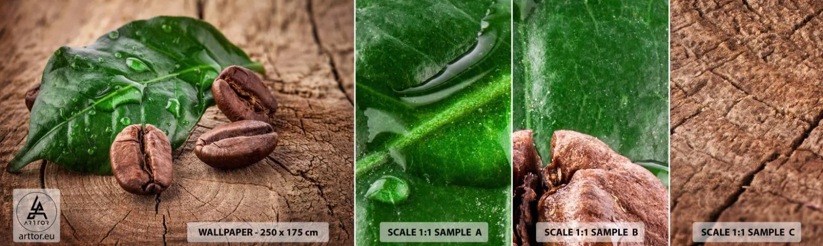 Muestra de fotomural autoadhesivo Deluxe Sticker - El auténtico y negro - Gastronomía, Café, Grano de café - 100x30 cm