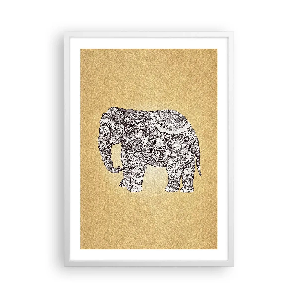 Póster en marco blanco - El elefante decorado - 50x70 cm