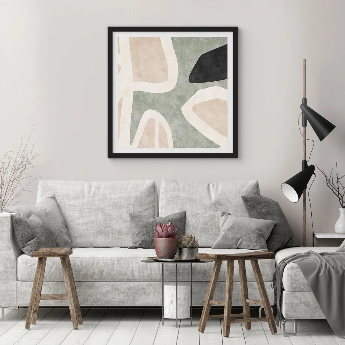 Póster en marco negro - Composición con un toque negro - 40x40 cm