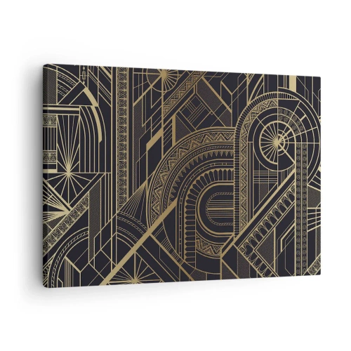 Cuadro sobre lienzo - Impresión de Imagen - Patrones geométricos dorados sobre fondo negro en estilo Art Déco - 70x50cm - Conceptos, ideas, planes - Decoración de pared moderna para salón y dormitorio ARTTOR