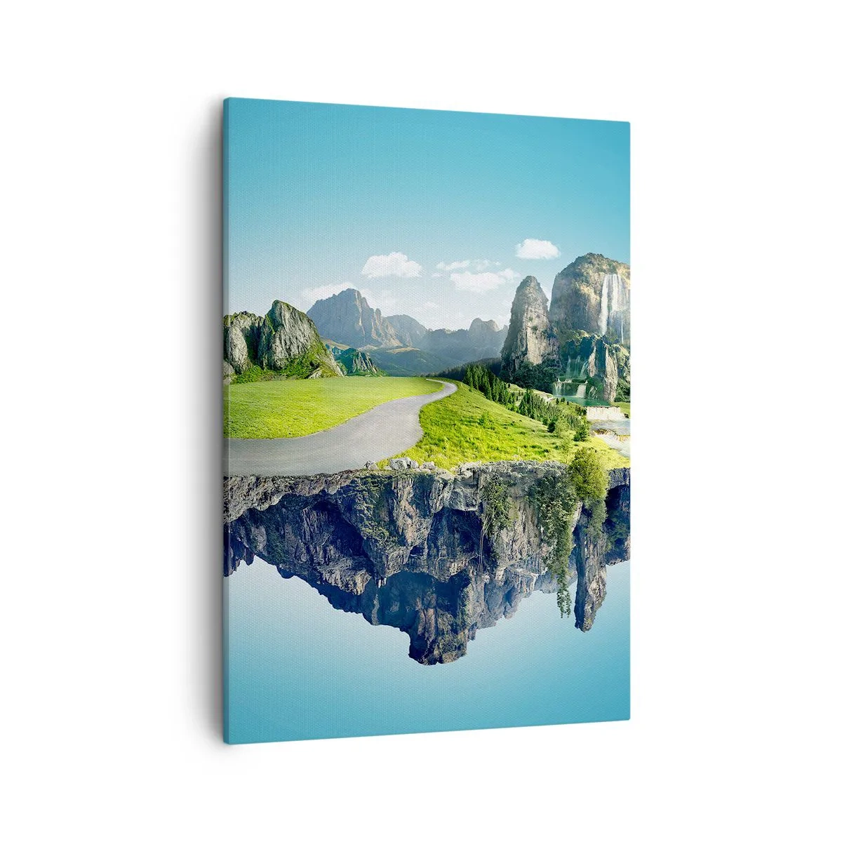 Cuadro sobre lienzo - Impresión de Imagen - Una isla flotante con montañas y cascadas. - 50x70cm - Isla fantástica - Decoración de pared moderna para salón y dormitorio ARTTOR
