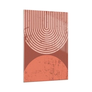 Cuadro sobre vidrio - Impresiones sobre Vidrio - Patrones geométricos en tonos terracota sobre un fondo vintage. - 80x120cm - Estrecha relación - Decoración de pared moderna para salón y dormitorio ARTTOR