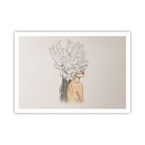 Póster - Retrato de una mujer con decoración de plumas en estilo artístico. - 100x70cm - Belleza coronada - Decoración de pared moderna para salón y dormitorio ARTTOR