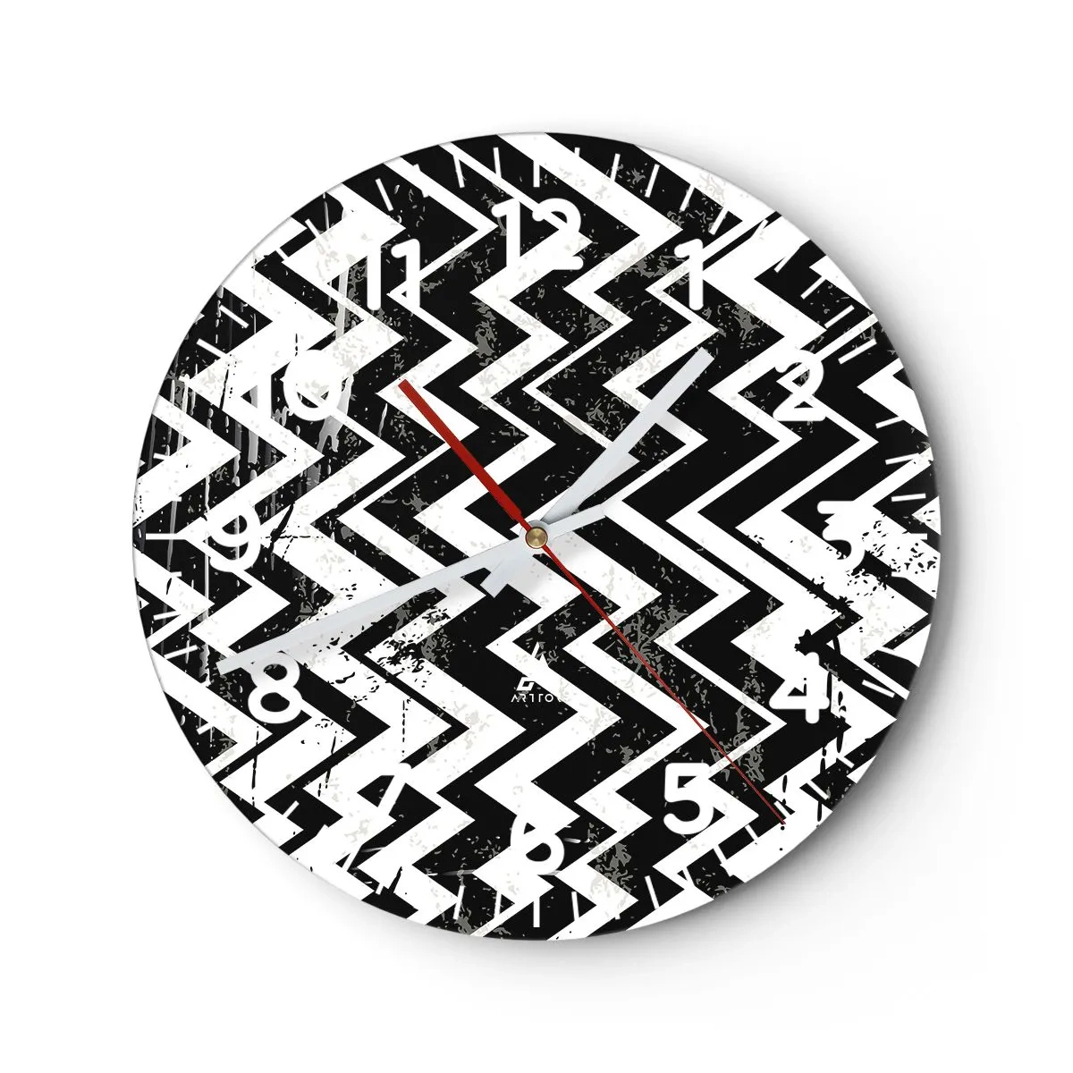 Reloj de pared - Reloj de vidrio - Zig-blanco, zag-negro - 40x40 cm