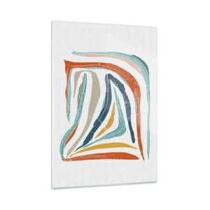 Cuadro sobre vidrio - Impresiones sobre Vidrio - Las rayas de colores crean una abstracción dinámica sobre un fondo blanco. - 50x70cm - Abstracción sonriente y amistosa - Decoración de pared moderna para salón y dormitorio ARTTOR