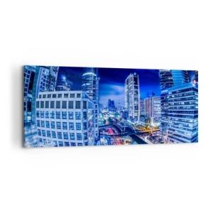 Cuadro sobre lienzo - Impresión de Imagen - Panorama nocturno de la ciudad con rascacielos y farolas - 120x50cm - Ritmos de la ciudad nocturna - Decoración de pared moderna para salón y dormitorio ARTTOR