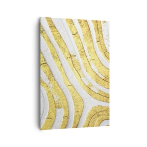 Cuadro sobre lienzo - Impresión de Imagen - Líneas abstractas doradas y blancas en una textura 3D - 70x100cm - Una composición en blanco y oro - Decoración de pared moderna para salón y dormitorio ARTTOR