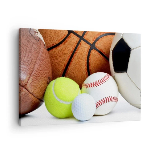 Cuadro sobre lienzo - Impresión de Imagen - Balones de diversas disciplinas deportivas - 70x50cm - Unidos por el deporte - Decoración de pared moderna para salón y dormitorio ARTTOR