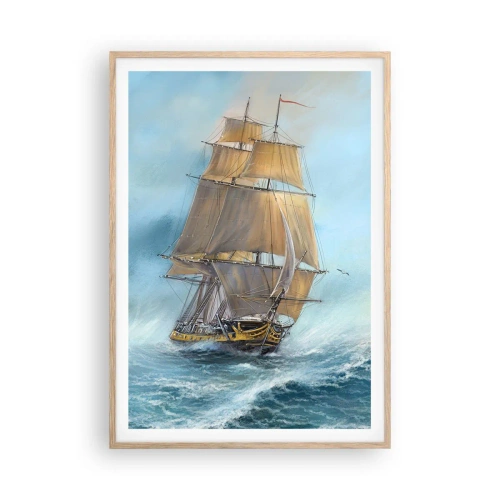 Póster en marco roble claro - Surcando las olas - 70x100 cm