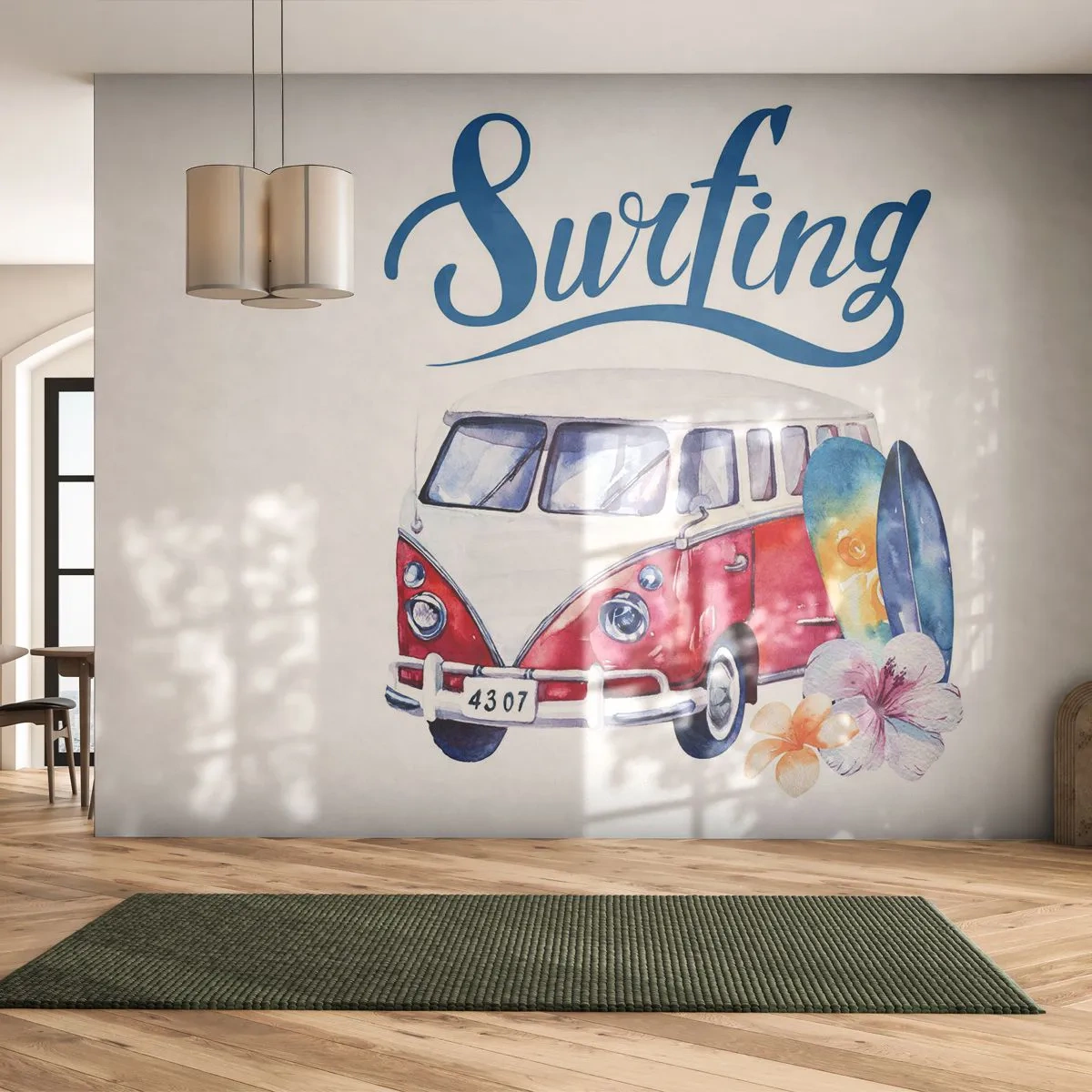 Fotomural Premium Canvas - Un clásico para los surfistas - Autobús Vintage, Viajes, Tabla de surf - 150x105 cm