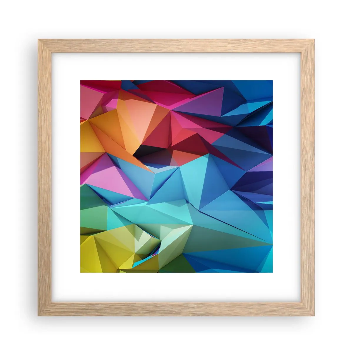 Póster en marco roble claro - Origami arco iris - 30x30 cm