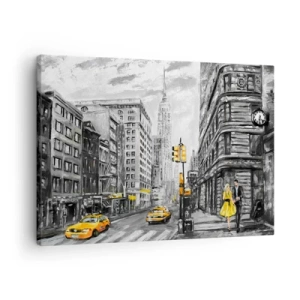 Cuadro sobre lienzo - Impresión de Imagen - Calle de Nueva York con acentos amarillos - 70x50cm - Una de las muchas historias de la gran manzana - Decoración de pared moderna para salón y dormitorio ARTTOR