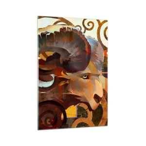 Cuadro sobre vidrio - Impresiones sobre Vidrio - Un carnero simbólico en una composición abstracta. - 70x100cm - Magia - religiones - rituales - Decoración de pared moderna para salón y dormitorio ARTTOR