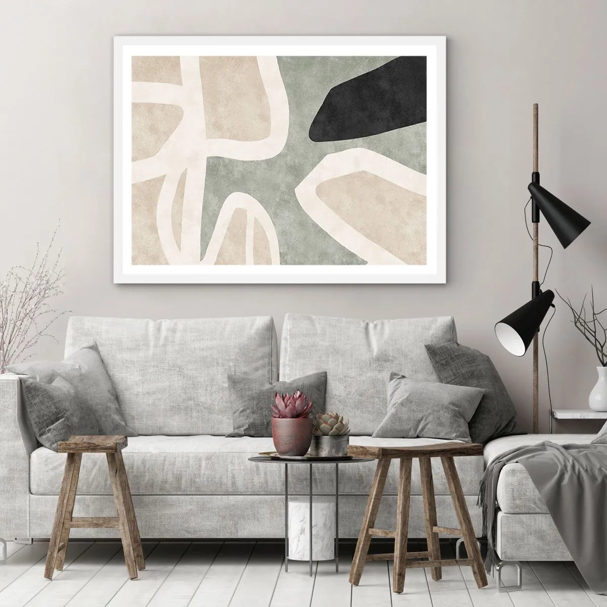 Póster en marco blanco - Composición con un toque negro - 40x30 cm