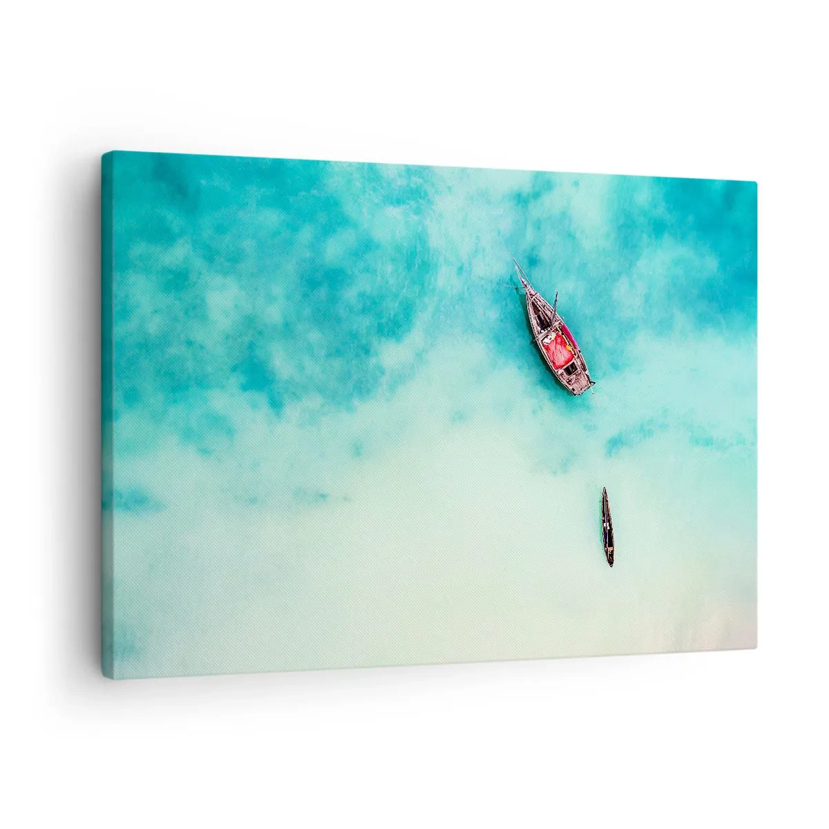 Cuadro sobre lienzo - Impresión de Imagen - Barcos en aguas turquesas vistos a vista de pájaro - 70x50cm - Porque en las playas de Zanzíbar, cuando las aguas se desbordan... - Decoración de pared moderna para salón y dormitorio ARTTOR