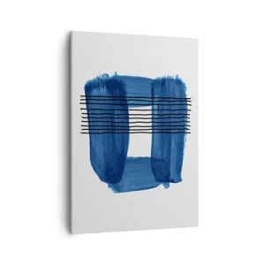 Cuadro sobre lienzo - Impresión de Imagen - Patrón abstracto en tonos azules con líneas negras. - 50x70cm - Composición azul y negra - Decoración de pared moderna para salón y dormitorio ARTTOR