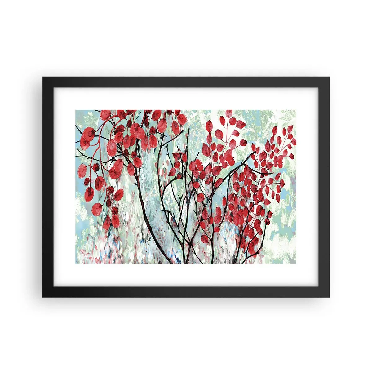 Póster en marco negro - Un árbol en escarlata - 40x30 cm