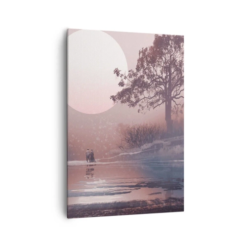 Cuadro sobre lienzo - Impresión de Imagen - Escena romántica con la luna y un árbol junto al agua. - 70x100cm - Rarezas nocturnas - Decoración de pared moderna para salón y dormitorio ARTTOR