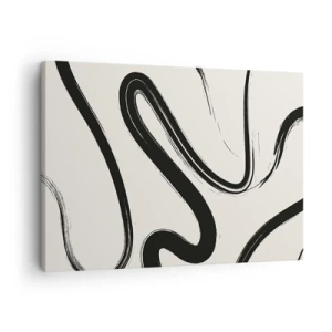 Cuadro sobre lienzo - Impresión de Imagen - Líneas curvas en blanco y negro sobre un fondo claro - 70x50cm - Fantasía en blanco y negro - Decoración de pared moderna para salón y dormitorio ARTTOR